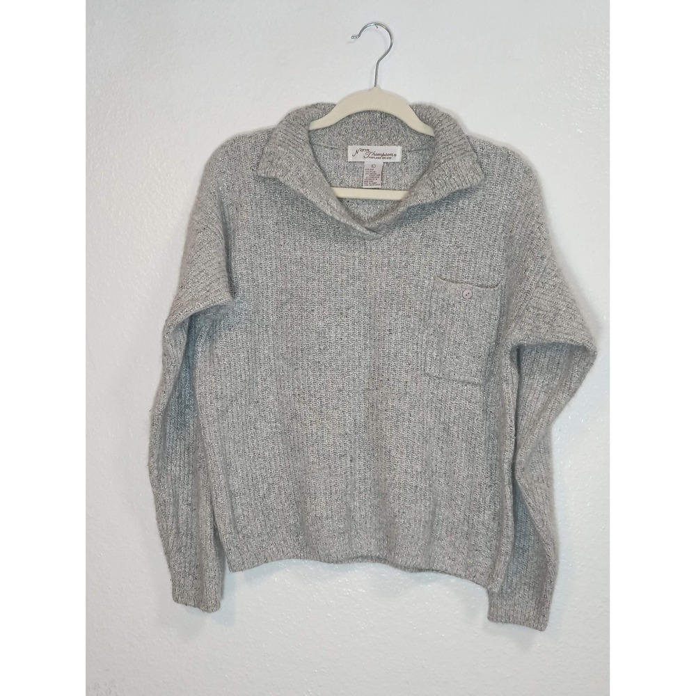Norm Thompson Silk Angora Lambswool Sweater Gray Mock Neck Pocket L Quiet Luxury